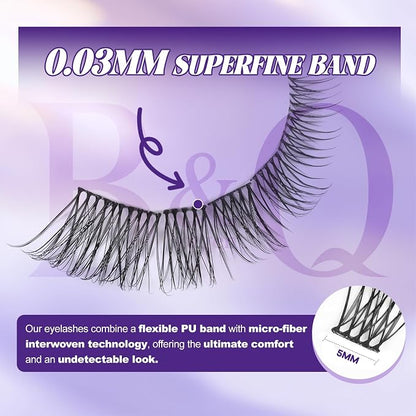 B&Q Wispy Lash Clusters Kit, Natural 05, Individual False Eyelashes Extension Set, Undetectable Natural Look for Effortless Day-to-Night Beauty, from Office Elegance to Date Night Glamour(8-16mix)