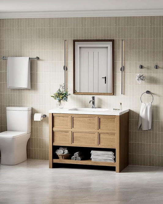 Chrome Bathroom Accessories Set SUS304 Stainless Steel 5 Pieces | Evolvegoods Bathroom Hardware Set, 26 Inch Bath Towel Bar Set, 2 Towel Hooks, Toilet Paper Holder, Towel Racks for Bathroom