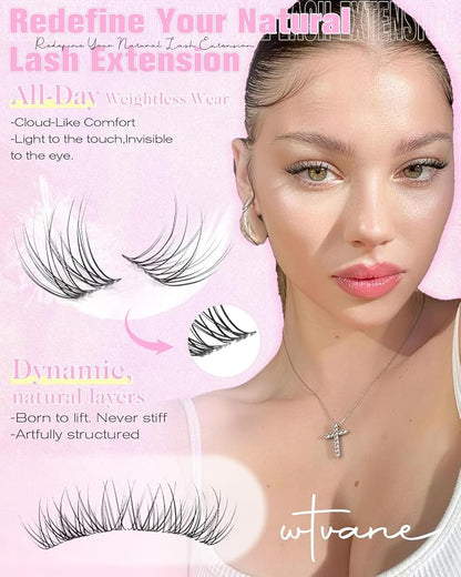 Natural Lash Clusters Only 12mm Cluster Eyelash Extensions Short Wispy Eyelash Clusters Velure Lashes Clusters with Clear Thin Band Soft Ultra-Light C Curl Individual Lashes for Clean Makeup