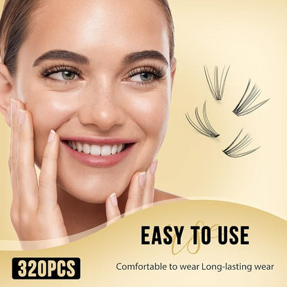 QUEWEL Lash Clusters 320Pcs 10D+20D D Curl Lash Cluster Eyelash Extensions | Cluster Lashes Mix12-18mm Individual Eyelashes Clusters Wispy Lash Clusters Thin Band Soft to Use at Home(10D+20D D Mix12-18)