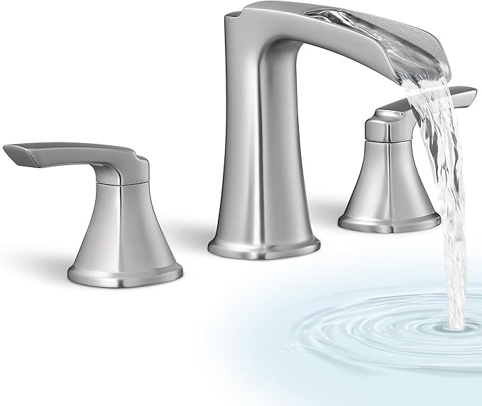 3 Hole Roman Tub Faucet Waterfall Brass Brushed Nickel Bathtub Faucet Set, High Flow 6-16 Inch Deck Mount Faucet for Bathtub, 2 Handle Bath Tub Faucets with Supply Water Hoses for Classic