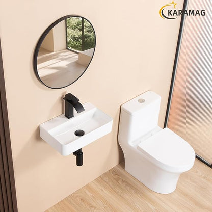 Small Vessel Sink 17.7"x11.2" Wall Mount Bathroom Sink Rectangular White Porcelain Ceramic Floating Tiny Bathroom Wall Mounted RV Sink
