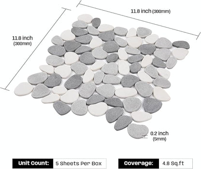 Grey Pebble Bathroom Shower Tile 12x12 in Pebble Mosaic Floor 5 SqFt | Slip-resistant Pebble Floor Tile for Bathroom, Shower, Kitchen Walls & Outdoor Areas, Mesh-Backed Easy to Install
