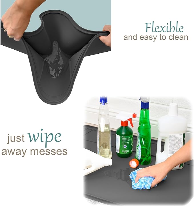 The Original Under Sink Mat - Silicone Waterproof mat, Trimmable, Easy to Clean, Kitchen cabinet liner, Under sink protector mats, Drip Tray with Lip - 34" x 22" or smaller