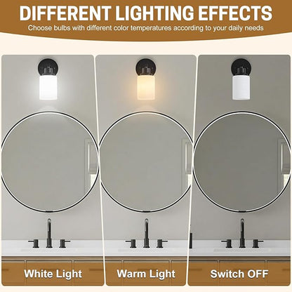 2-Pack, 1-Light Vanity Lights, Matte Black Bathroom Light Fixture with Textured Milky White Glass Shade, E26 Modern Vanity Lighting Fixture for Bathroom Wall Sconce