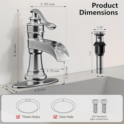 Bathroom Faucet Waterfall Chrome Single Handle Single Hole | Pop Up Drain,Easy to Clean,Stable Installation,Suitable for bathrooms, balconies and laundry room,Elegant Minimalist Style