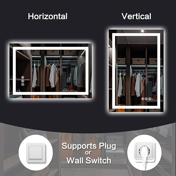 30"x 36" LED Bathroom Mirror with Lights, Backlit & Front Lit, Stepless Dimmable, Anti-Fog, 3 Colors Led Mirror, Wall-Mounted Vanity Mirror, Memory Function, Tempered Glass, Shatter-Proof