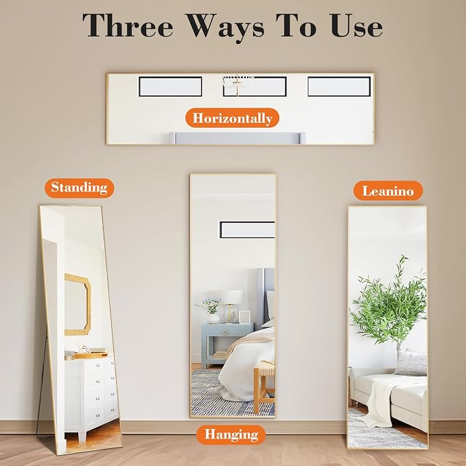 DUMOS Full Length Mirror 21"x 56" for Bedroom, Full Body Mirror with Stand, Hanging or Leaning for Wall, Aluminum Alloy Thin Frame Floor Standing for Living Room, Long, Gold