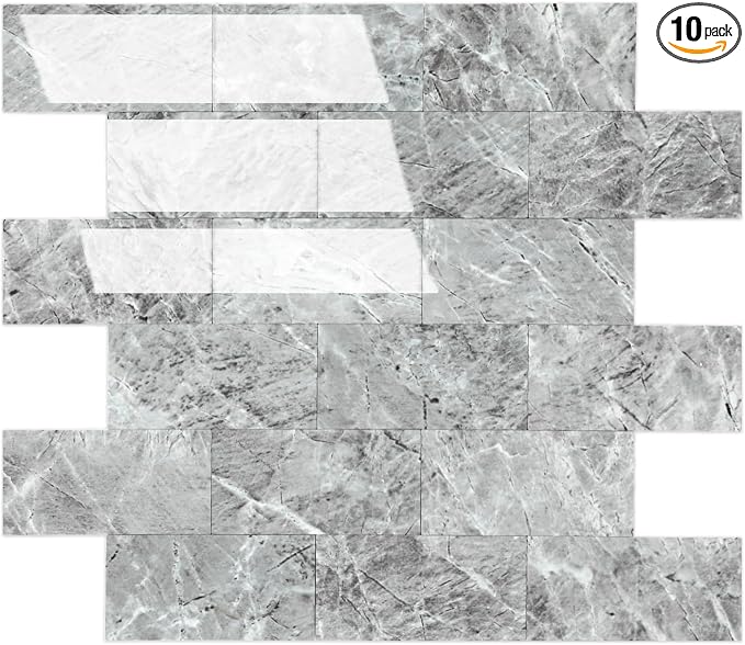 2026 New Upgrade Peel and Stick Backsplash Tile, Peel and Stick 11.34" X 11.57" Wall Tile for Kitchen, Bathroom, Fireplace, Laundry (Polished Gray, 10 Packs)