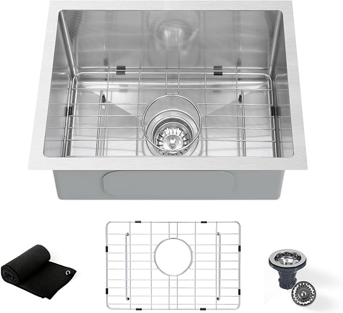 Undermount Kitchen Sink 20"x16": 3D Micro-pebble Embossed | 18-Gauge Stainless Steel Sink, 9" Deep, Top Mount, Scratch-Resistant Embossed Surface, for High-frequency Cooking, RV