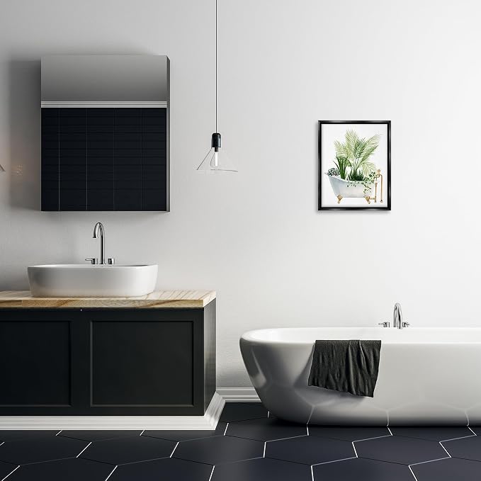 Vintage Tub Botanical, 16 x 20 Inch Canvas in Floater Frame | Stupell Industries · By Grace Popp · Ready to hang · Great for bathroom or laundry room · Made in USA