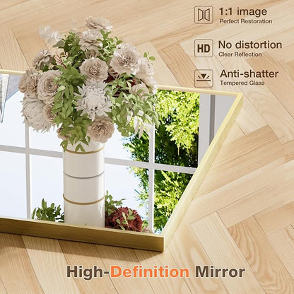MZON 20" x 30" Brushed Gold Bathroom Vanity Mirror, Mirror for Over Sink | Aluminum Alloy Frame, Clear Reflection, Rust-Resistant, Vertical or Horizontal, Wall Mount, Bedroom and Entryway