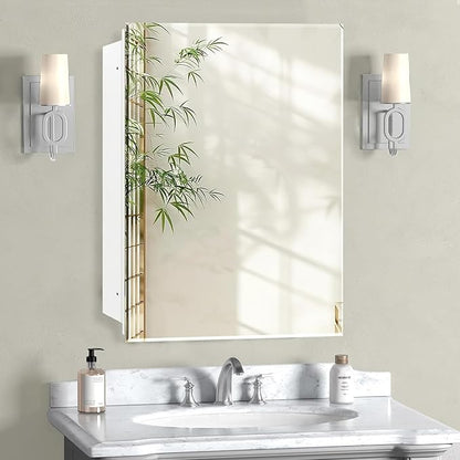 20x20 Inch Medicine Cabinet, Square Beveled Frameless Mirror, Adjustable Shelves, Already Assembly, Recess or Surface Mount Installation for Bathroom Toilet