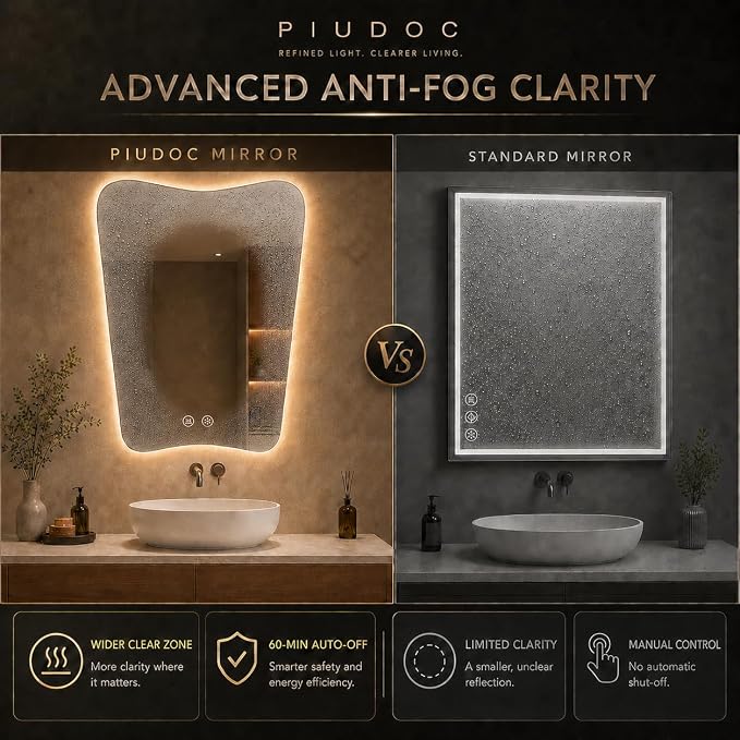 Irregular LED Bathroom Mirror, 24x36 Inch Asymmetrical Frameless Backlit Vanity Mirror with Anti-Fog, Dimmable 3-Color Lights, Tempered Glass, Touch Control, Vertical Wall Mounted