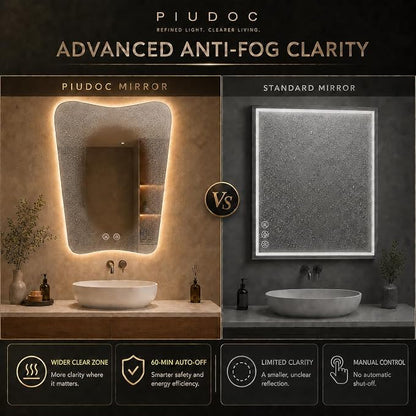 Irregular LED Bathroom Mirror, 24x36 Inch Asymmetrical Frameless Backlit Vanity Mirror with Anti-Fog, Dimmable 3-Color Lights, Tempered Glass, Touch Control, Vertical Wall Mounted