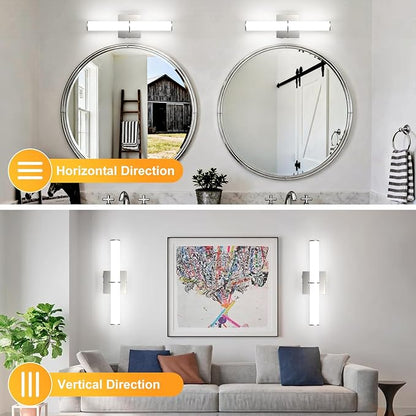 OOWOLF 17.3" Modern Vanity Light Fixture with Switch, 12W 5000K Led Bathroom Light Fixture Over Mirror, Hardwired, Brushed Nickel 1200LM Vanity Light Bar for Mirror Bedroom Hallway Living Room 2Pack