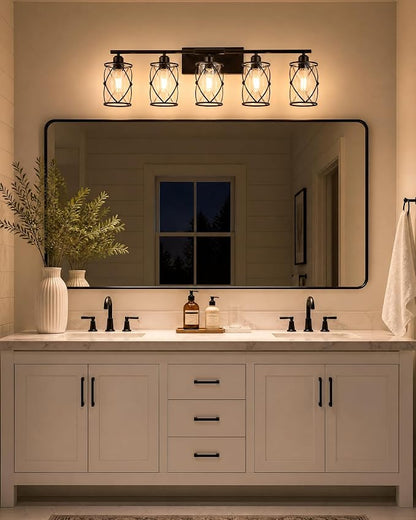 5-Light Oil Rubbed Bronze Bathroom Light Fixtures Over Mirror, 38" UL-Listed Modern Farmhouse Wall Sconce Lights with Clear Glass and Metal Cage for Bath, Hardwire E26, CH9176ORB-5W
