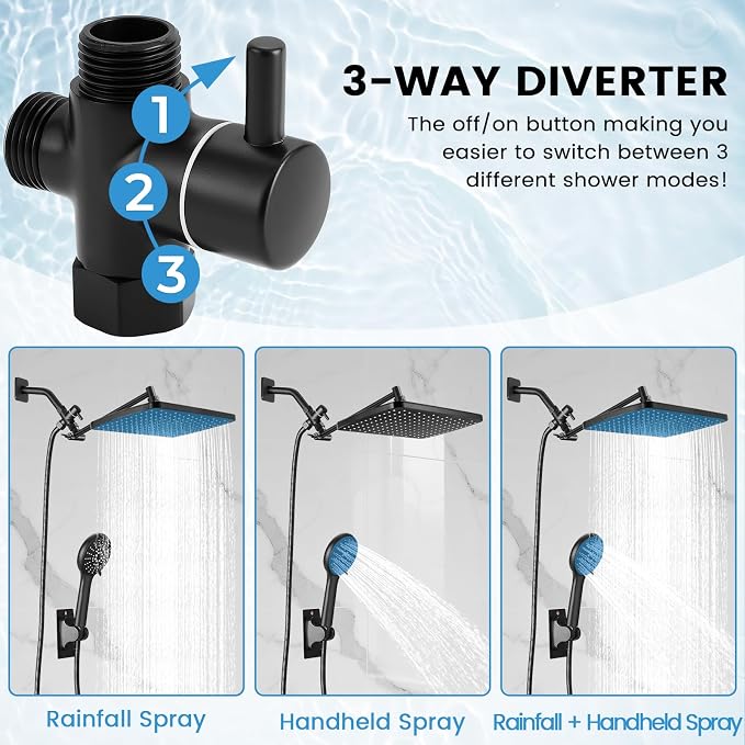 Shower Head with Handheld, High Pressure Black Rain Shower Head | Regaderas Para Shower,11.8" Rectangular,Rainfall Shower Head,Dual Shower Head,Bathroom Decor,Extension Arm,5 Spray Mode