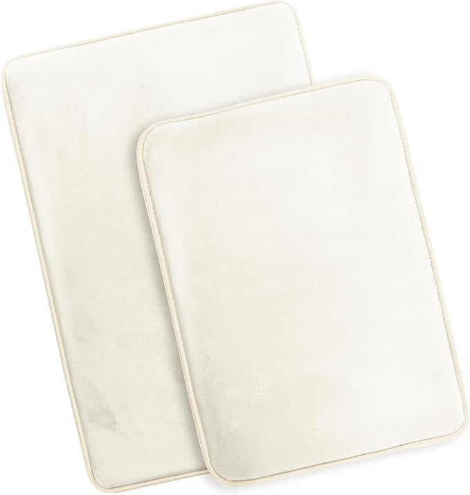 Clara Clark 2 Piece Bathroom Rugs Bath Mat Set, Velvet Memory Foam Bath Mats for Bathroom - Non-Slip, PVC Backing Bath Rugs, Washable - Dries Quickly, White
