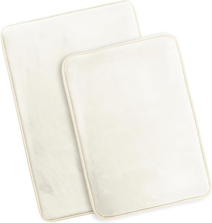Clara Clark 2 Piece Bathroom Rugs Bath Mat Set, Velvet Memory Foam Bath Mats for Bathroom - Non-Slip, PVC Backing Bath Rugs, Washable - Dries Quickly, White