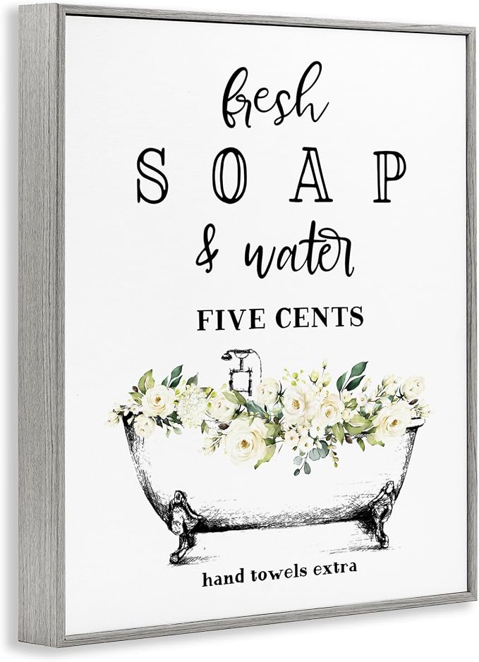 'Fresh Soap & Water Bath Tub'| Framed Giclee Art | Stupell Industries | Gray, 11 x 14 Inches, Easy to Hang and Sturdy, Made in USA, by Lettered and Lined