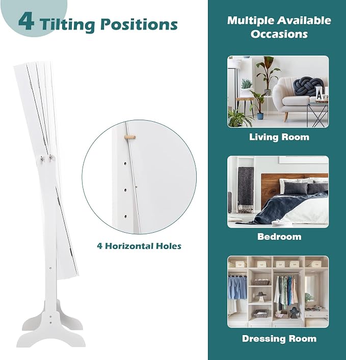 NAFORT Jewelry Armoire, Mirror with Jewelry Storage, 14 LED Lights Jewelry Organizer, Standing Lockable Jewelry Cabinet with Full Length Mirror, Jewelry Organizer with 2 Drawers, White