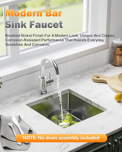 Modern Bar Sink Faucet, Single-Handle Bathroom Kitchen Sink Faucet, 1 Hole Wet Bar Sink Faucets with 360°Swivel Spout for bar RV Laundry Farmhouse, Brushed Nickel