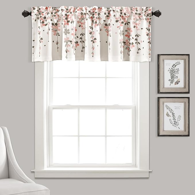 Lush Decor Weeping Flower Light Filtering Window Curtain Valance, Blush & Gray