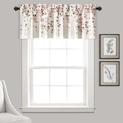 Lush Decor Weeping Flower Light Filtering Window Curtain Valance, Blush & Gray