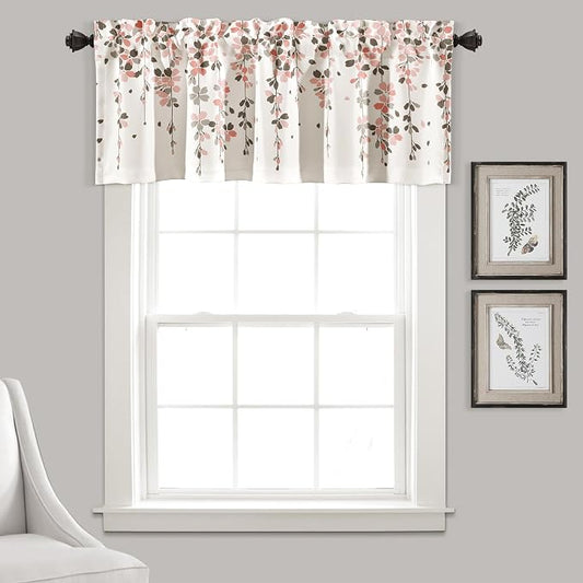 Lush Decor Weeping Flower Light Filtering Window Curtain Valance, Blush & Gray