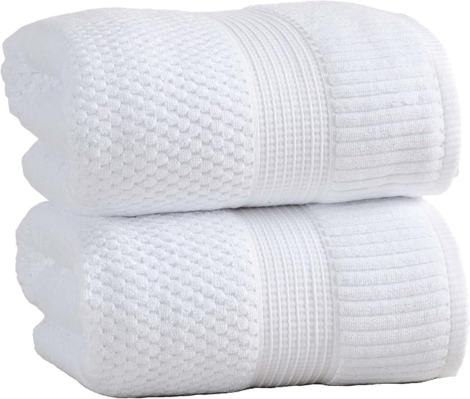 2 Pack Oversized Bath Towels 100% Cotton | White Towels | Oeko‑TEX Standard 100 | Soft & Absorbent, Quick‑Dry | Trinity Collection - Bright White