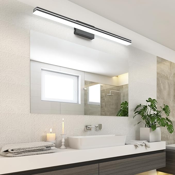 SineRise LED Modern Bathroom Vanity Light Bar (40-Inch, 3000K/4000K/6000K), Matte Black Dimmable Modern Acrylic Bathroom Wall Lighting Fixtures Over Mirror