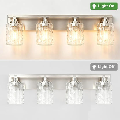Modern Bathroom Lighting Fixtures Over Mirror, Vanity Lights for Bathroom, Wall Sconces with Clear Glass Shades, E26 Ceramic Socket, 4-Light 27.5-inch Brushed Nickel