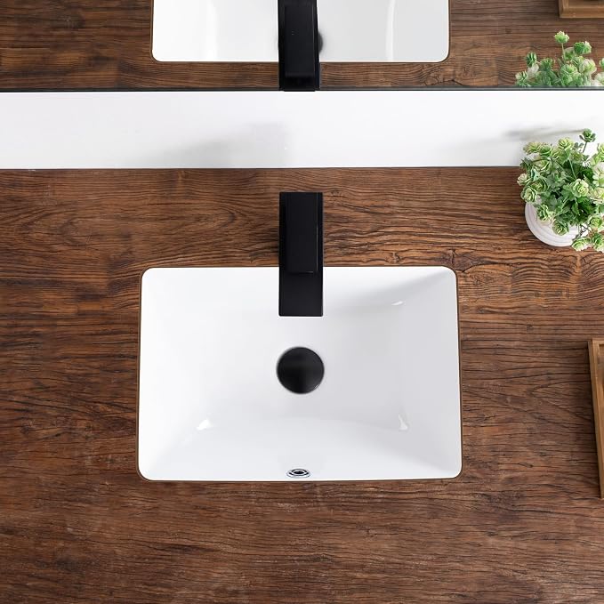 18 Inch Undermount Bathroom Sink White Rectangular,Overflow Type | Ceramic Under Counter Bathroom Sink for Cabinet Porcelain Vanity Sinks (18.3"x13.0")