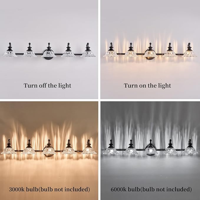 37.4" 5 Light Vanity Light for Bathroom (Exclude G9 Bulb) Black Vanity Lights for Bathroom