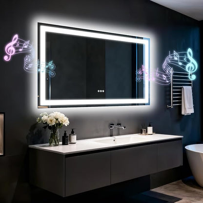 40"x28" LED Bathroom Mirror with Lights,Bluetooth Dual Speaker | Anti-Fog,3 Color Temperature,Dimmable Brightness,Memory Function,Waterproof,Wall Mount Design,Tempered Glass