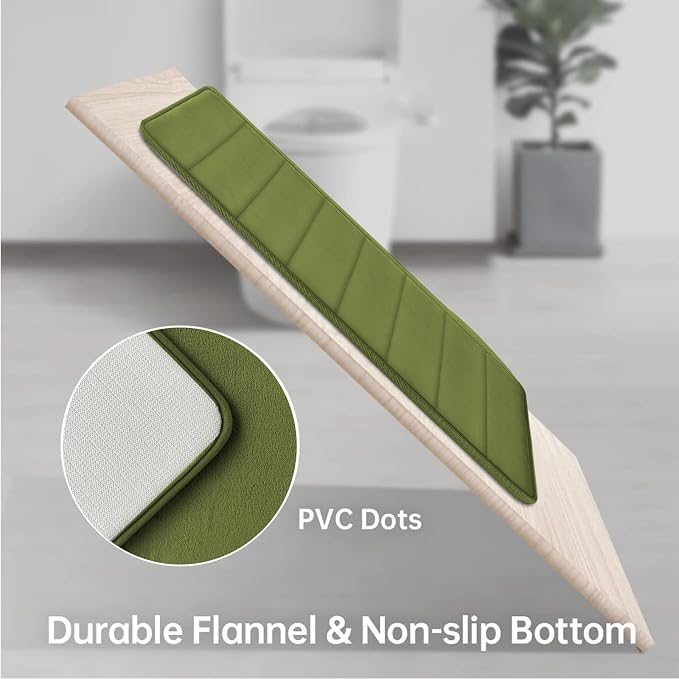 RUN HELIX Sage Green Bathroom Rugs Sets 3 Piece Memory Foam Non Slip Bath Mats for Bathroom Floor and U-Shaped Contour Toilet Rug, Soft Washable Bathrom Sets Mats and Rugs Sets for Toilet Shower Sink