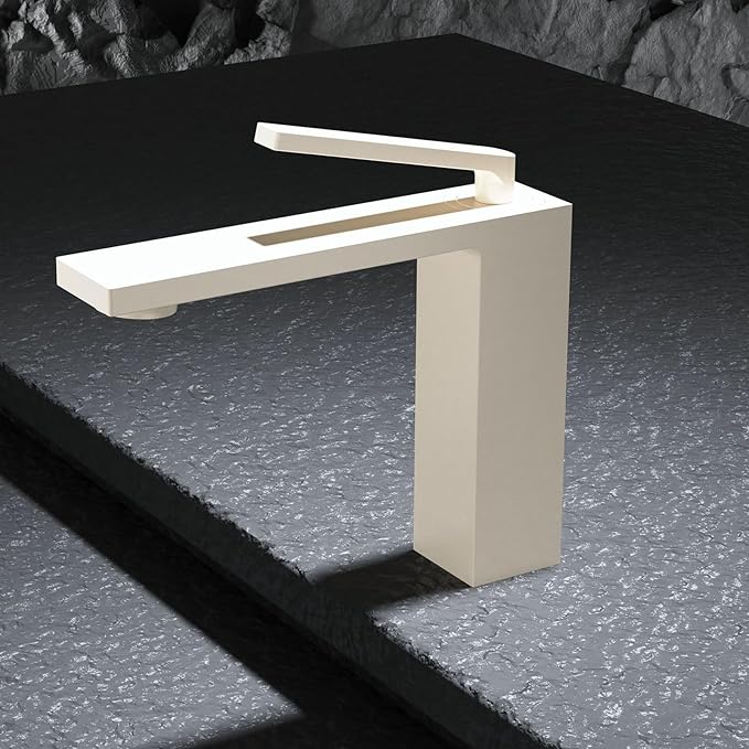 BiaoTeng Bathroom Faucet 1 Hole Single Handle Hot and Cold Brass Bathroom Sink Faucets Milky White