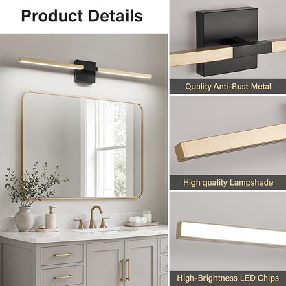 Black Gold Bathroom Vanity Light, 24 Inch LED Light Bar Over Mirror | Modern Bathroom Light Fixture Over Mirror for Vanity, 360° Rotatable Dimmable LED Wall Mounted Lighting, ETL Certified