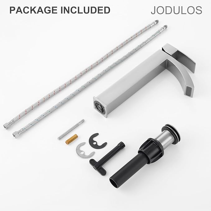 Vessel Sink Faucet Brushed Nickel, Single Handle Waterfall Tall Bathroom Sink Faucet Single Hole with cUPC Supply Hose and Pop Up Drain JU-BS101-BN