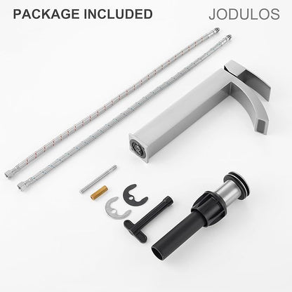 Vessel Sink Faucet Brushed Nickel, Single Handle Waterfall Tall Bathroom Sink Faucet Single Hole with cUPC Supply Hose and Pop Up Drain JU-BS101-BN