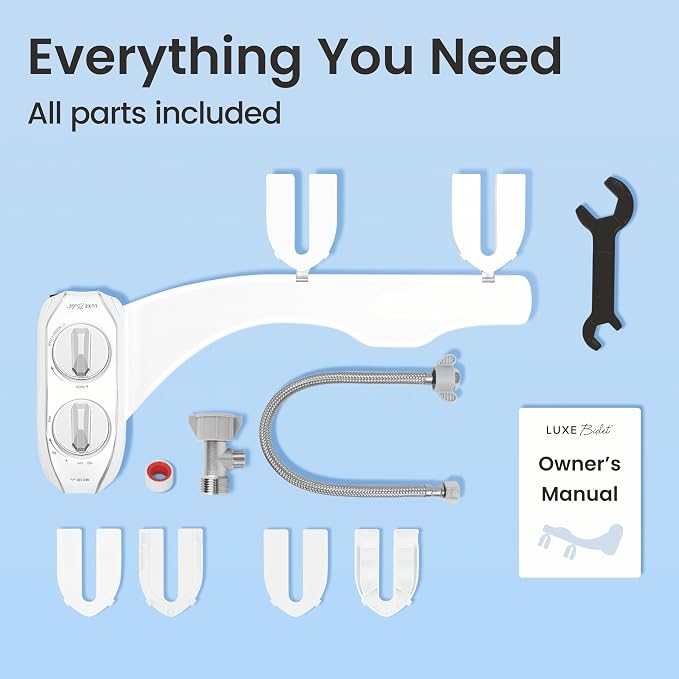 LUXE Bidet NEO 120 PLUS - Patented Non-Electric Bidet Attachment, Chrome | Non-Electric, Single Nozzle, Slide-In Install, 360° Self-Clean, EZ-Lift to Clean, Rear Wash