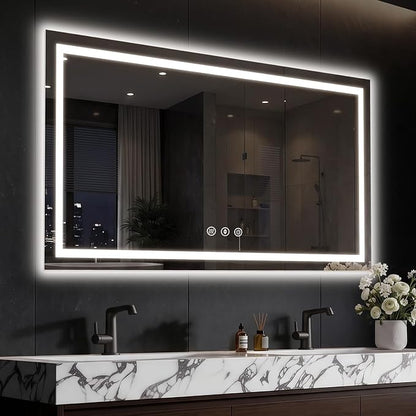 48x32 LED Bathroom Mirror with Anti-Fog, Backlit & Front Lit, Memory | Stepless Dimmable 3 Color CRI 95+ Shatterproof Tempered Glass ETL Listed for Safety Lighted Bathroom Vanity Mirror for Wall