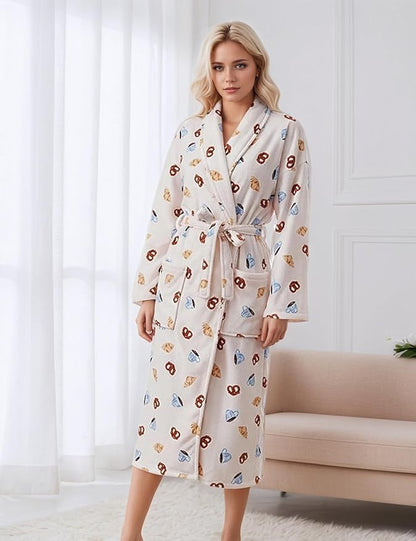 Women Fleece Fruit Print Robe Cute Robes for Women Spring Summer Lightweight Bathrobe Soft Flannel Gown with Belt