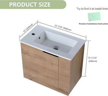 22" Bathroom Vanity with Sink, 22 Inch Floating Bathroom Vanity for Small Space, Single Sink Bathroom Vanity Combo, Modern Bathroom Vanity, Brown Wall Mounted Cabinet Set（002）