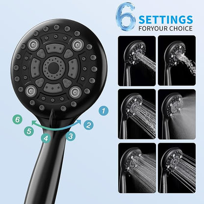 EMBATHER Shower Faucet Sets - Overhead Rain Head Shower System with High Pressure Handheld Complete Combo and Mixer Valve Trim Kit - Matte Black Rainfall Shower Fixture for Luxury Bathroom