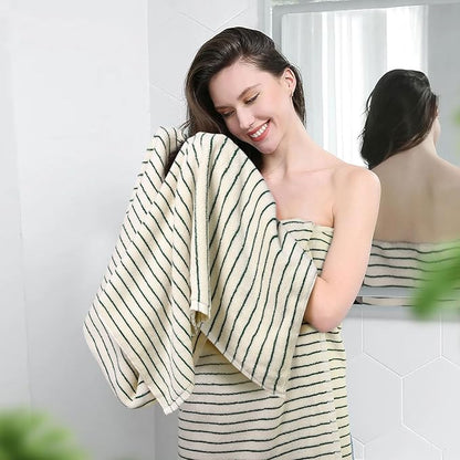 Jacquotha Green Striped Bath Towels Set of 2, Lighter & Quick Dry Towels Large 27.5 x 55 inches, Farmhouse for Bathroom Decor, Shower, Pool Days
