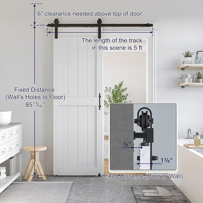 SMARTSTANDARD 30" x 84" White Sliding Barn Door with 5FT Black Hardware | Pre-Drilled Ready to Assemble, Waterproof PVC Coating, H-Frame