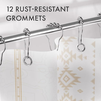 AmazerBath Boho Shower Curtain, Boho Cloth Shower Curtain with 12 Hooks, Hotel Quality Washable Rustic Farmhouse Polyester Fabric Bathroom Shower Curtain Set, 72x72 Inches