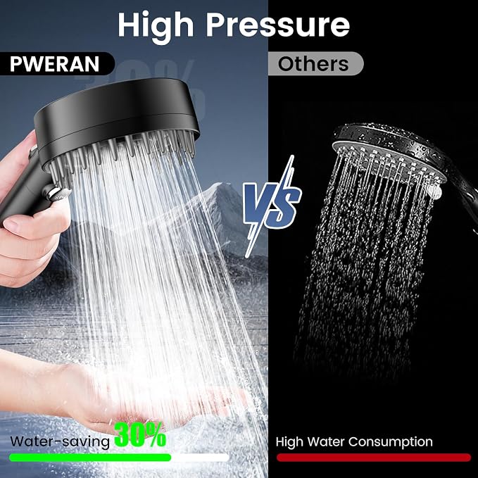 Filtered Shower Head with Handheld, High Pressure Showerhead with Filters | 4 Spray, ON/OFF Button for Pets, Detachable Shower Heads with Water Softener Filter Beads for Hard Water- Remove Chlorine